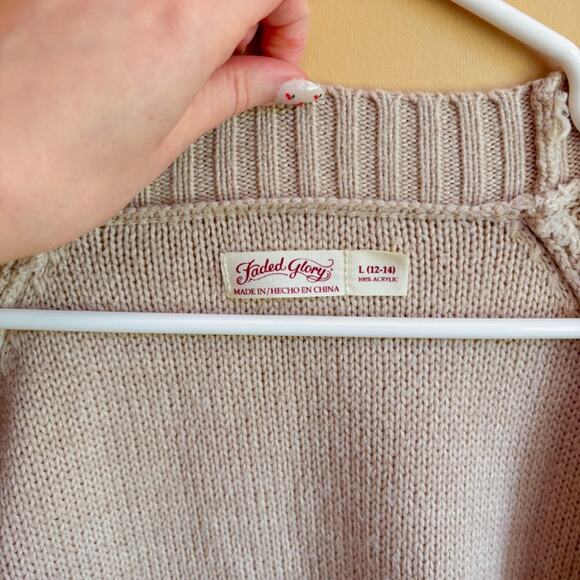 Faded Glory Beige Longline Knit Cardigan – Size Large - Picture 3 of 4